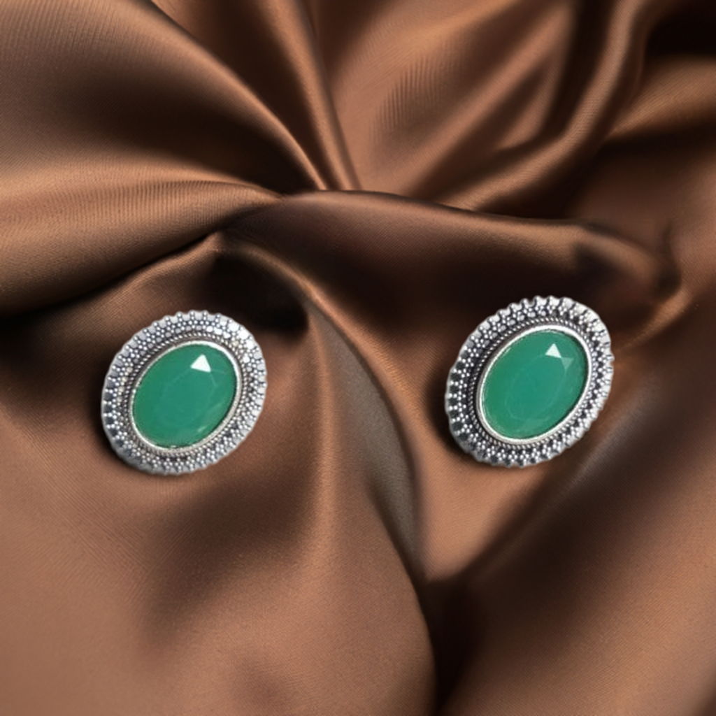 Green Stone Oxidised Earrings