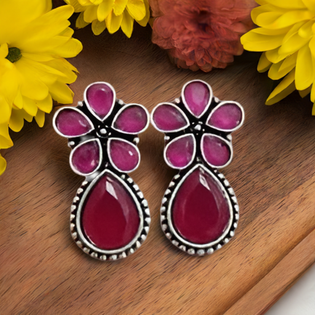 Pink Stone Oxidised earring
