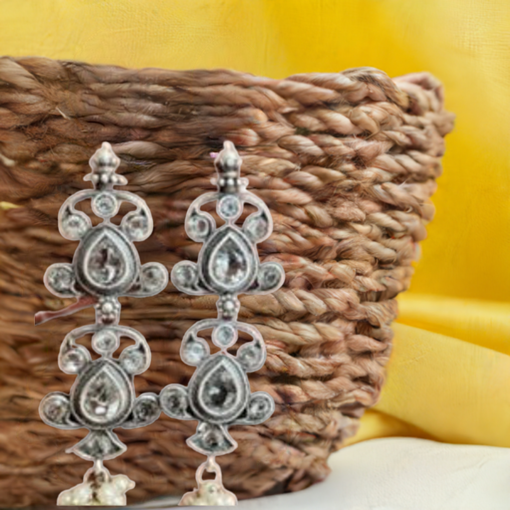 White Stone Oxidised Earring