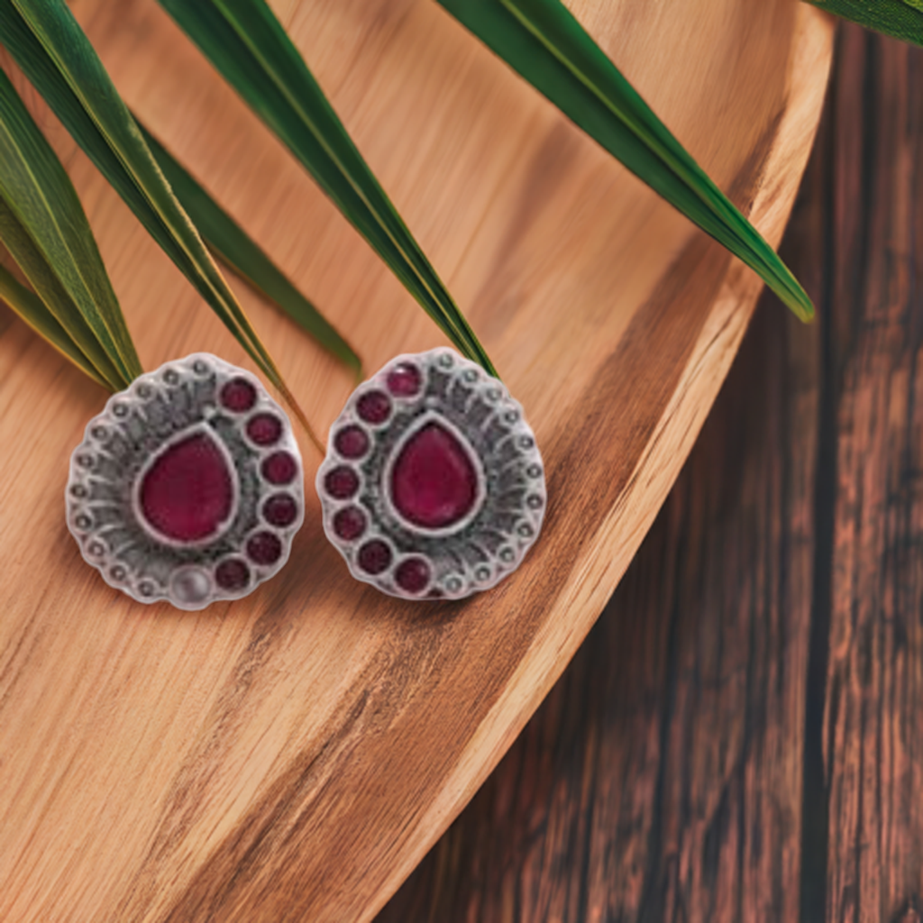 Silver Tone Oxidised Stud - INSTAR JEWELLERY