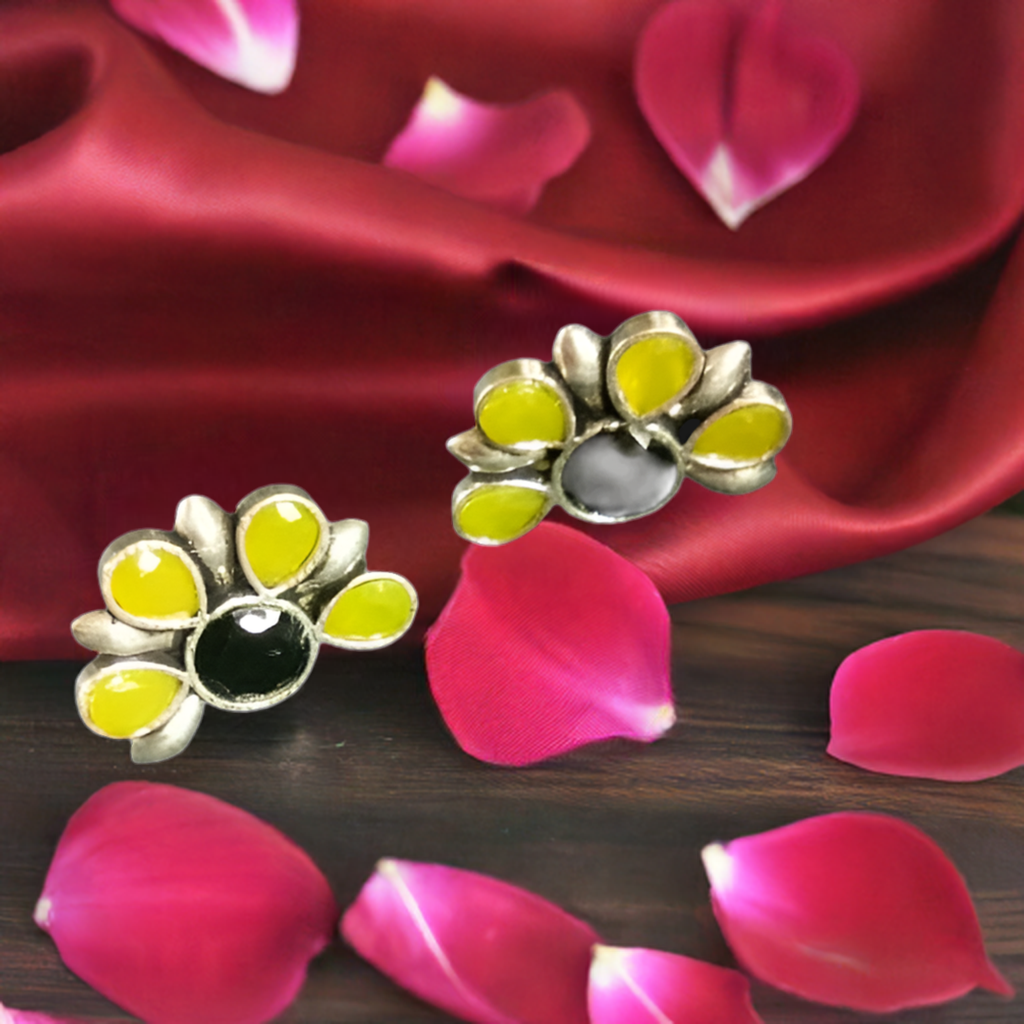 Green and Black Stone Oxidised Earrings