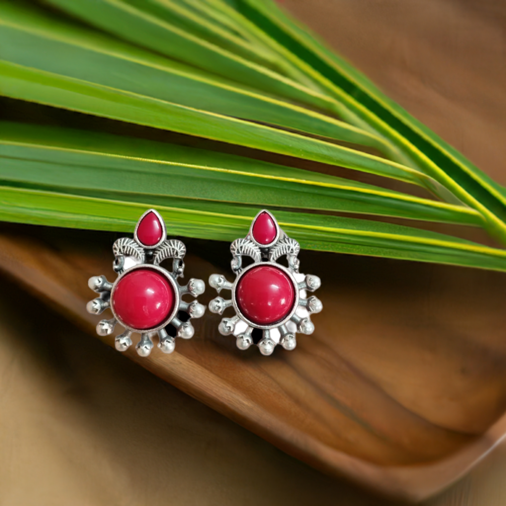 Silver Look Red Stud