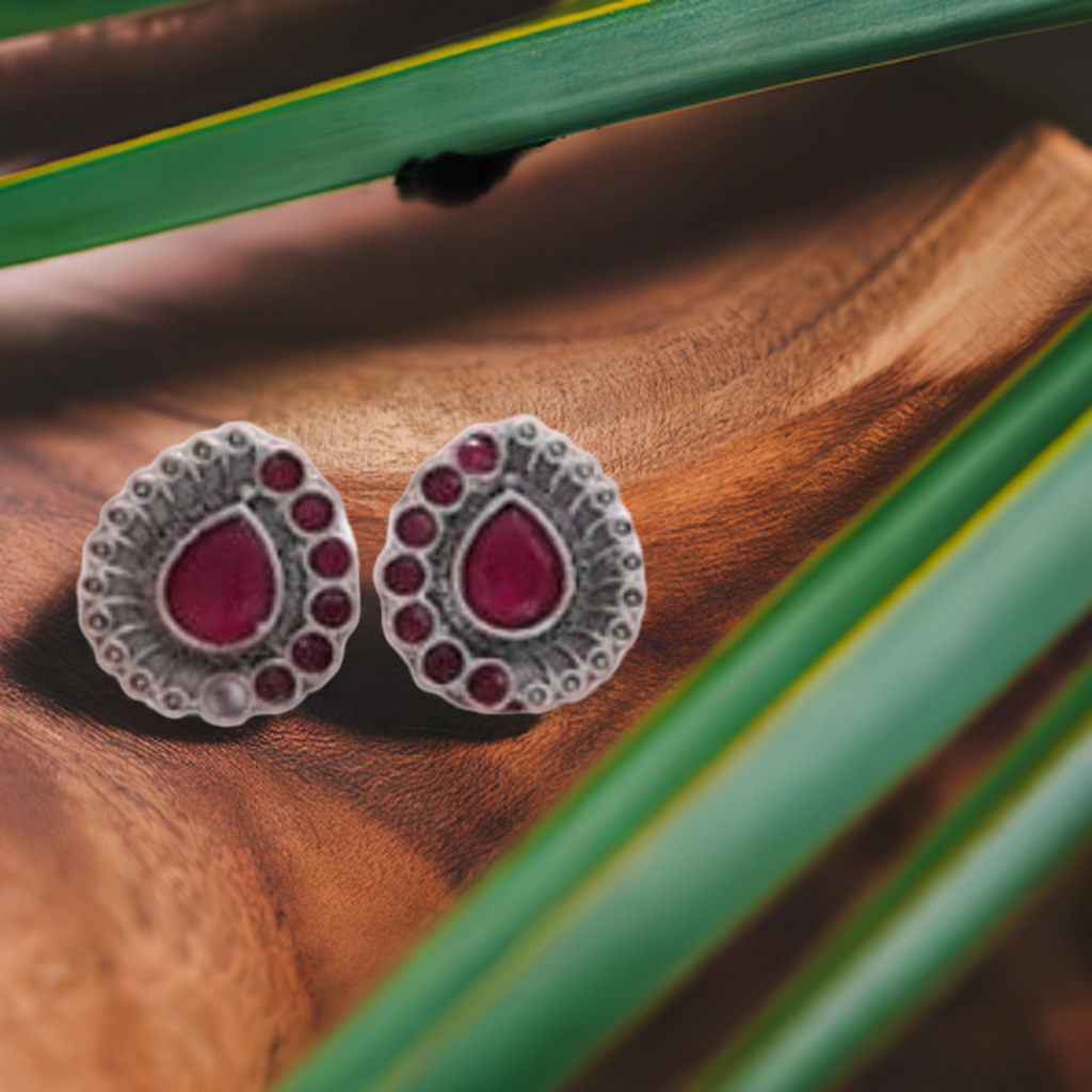 Silver Tone Oxidised Stud