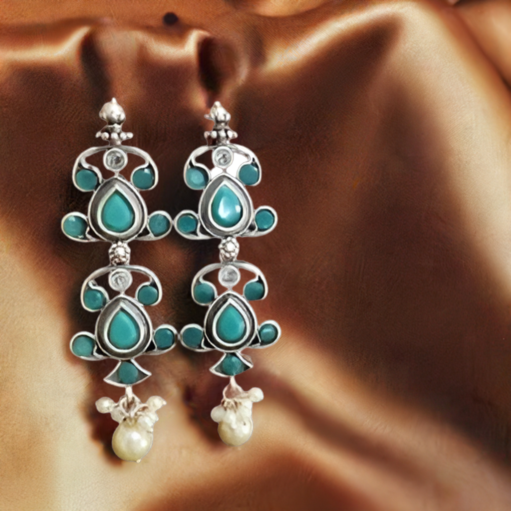 Light Blue Oxidised Earring - INSTAR JEWELLERY