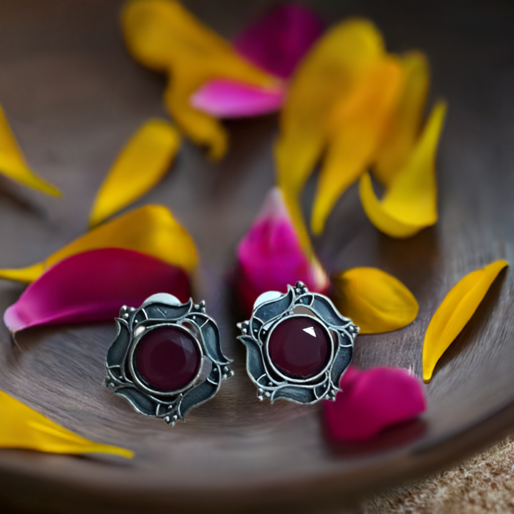 Pink Stone Oxidised Earring