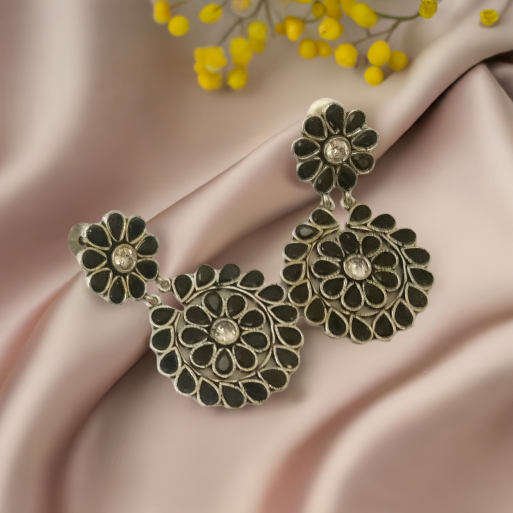 Black Stone Oxidised Earrings