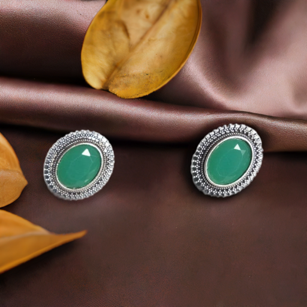 Green Stone Oxidised Earrings