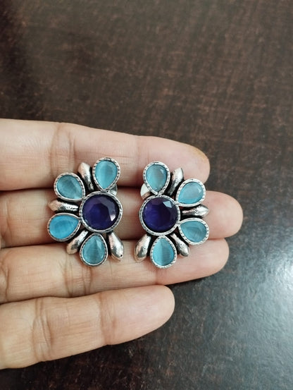 Sky blue stone oxidised earrings