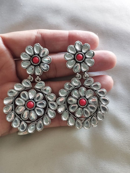 White Stone Oxidised Earrings