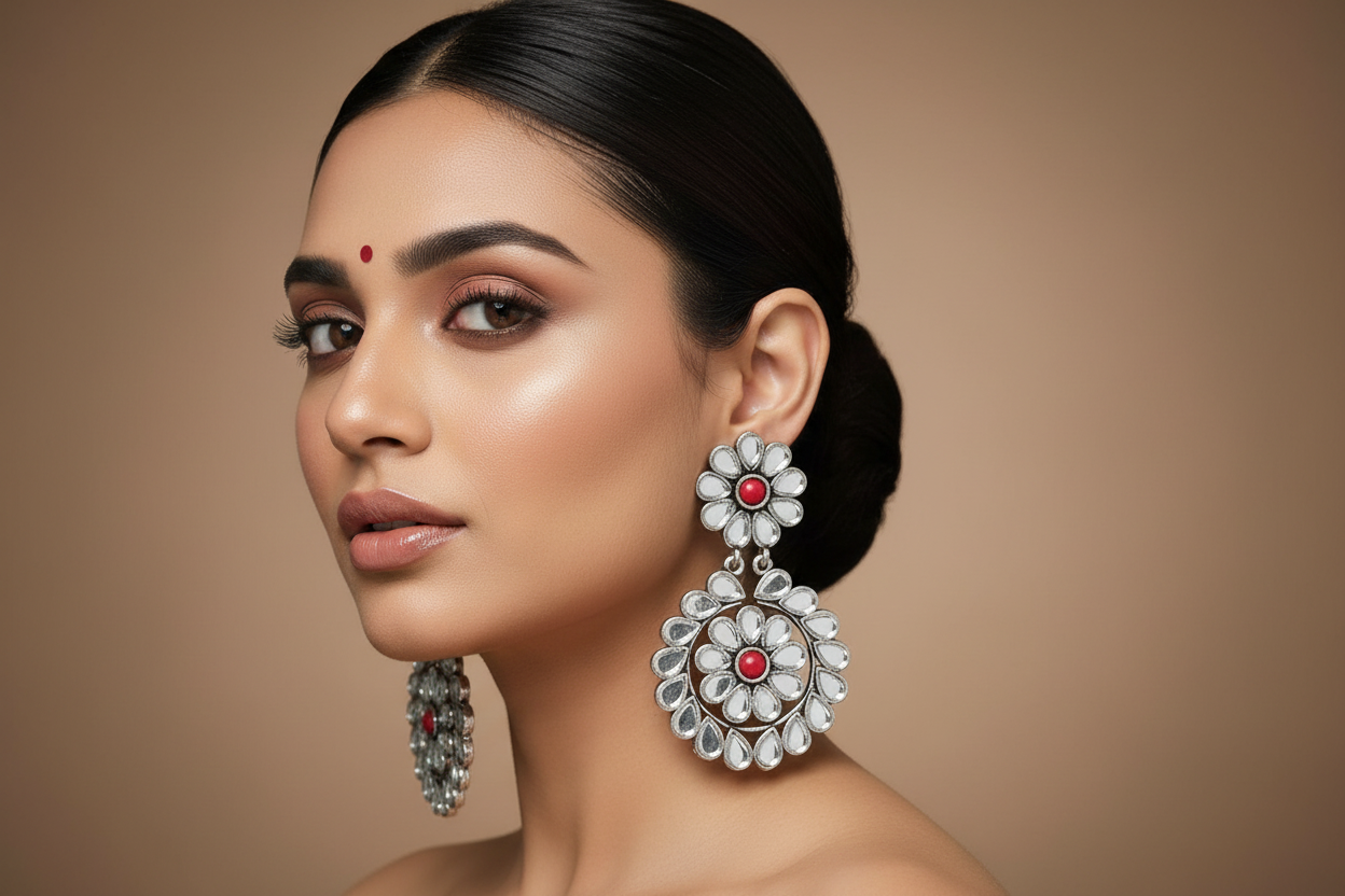 White Stone Oxidised Earrings