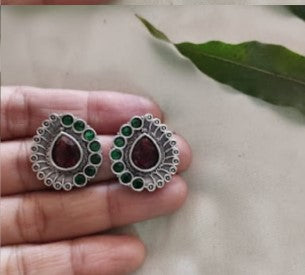 Silver Tone Brown Stone Stud