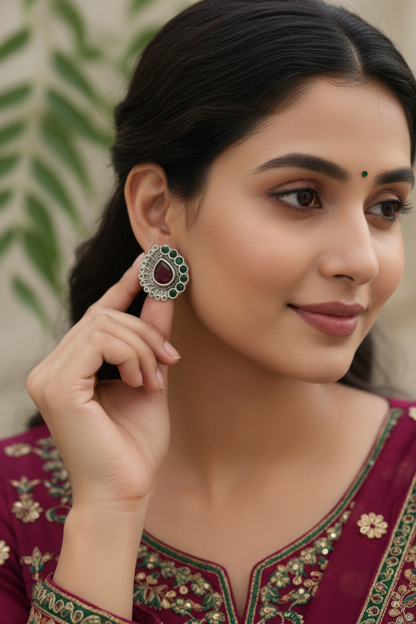 Silver Tone Brown Stone Stud