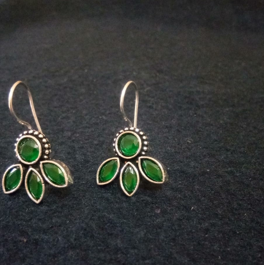 German Silver Green Stone Dangle