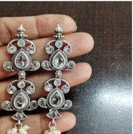 White Stone Oxidised Earring