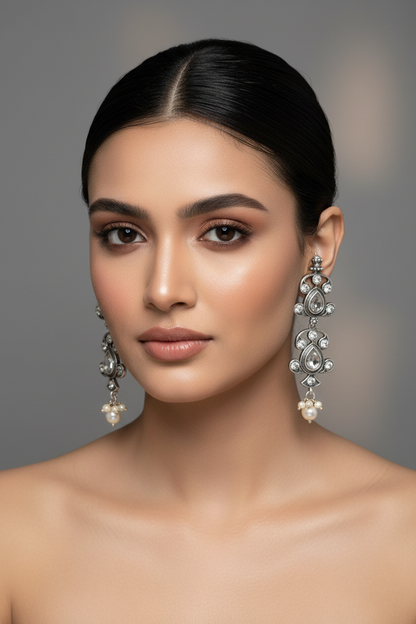 White Stone Oxidised Earring