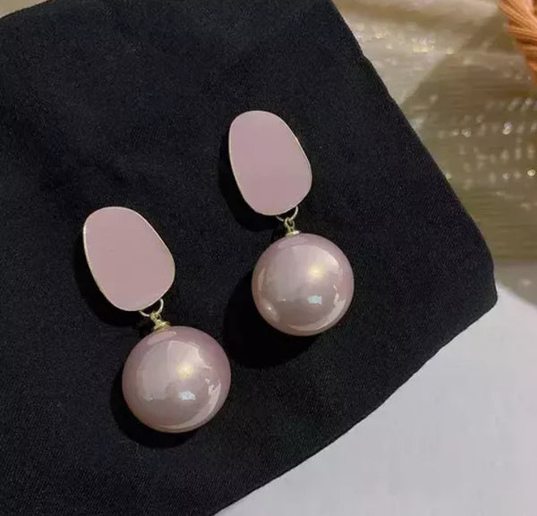 Pink  Pearl Ball Drop Earrings