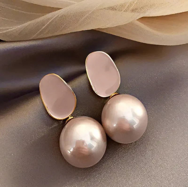 Pink  Pearl Ball Drop Earrings