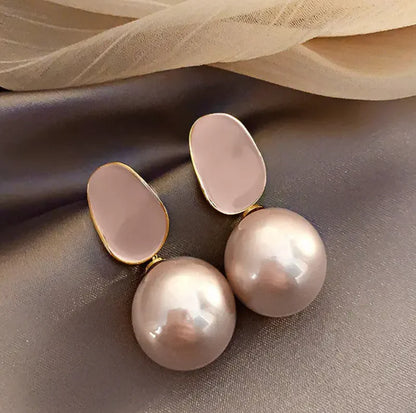 Pink  Pearl Ball Drop Earrings