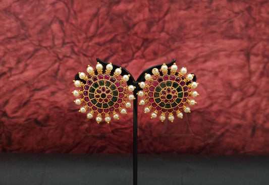 Ruby Green With Pearl Ethnic Earrings