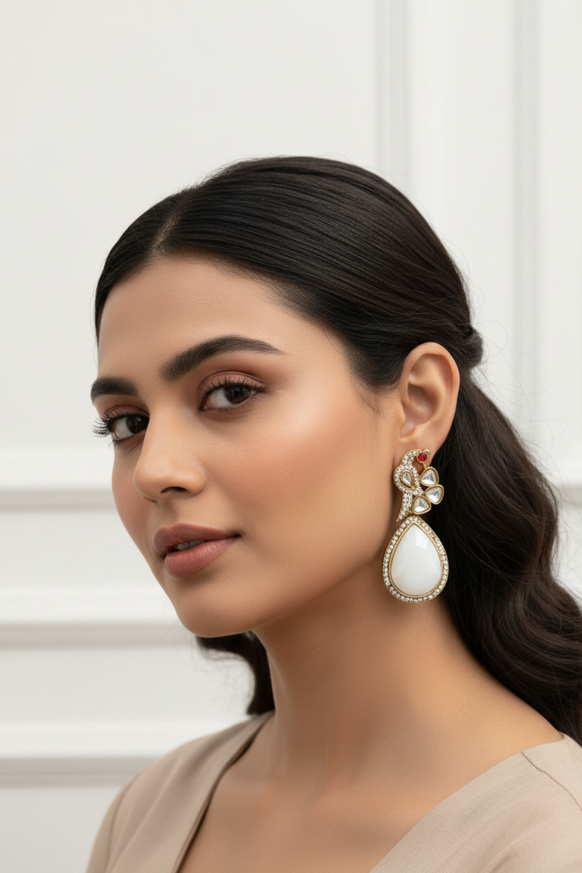 Elegant White Ethnic Earring