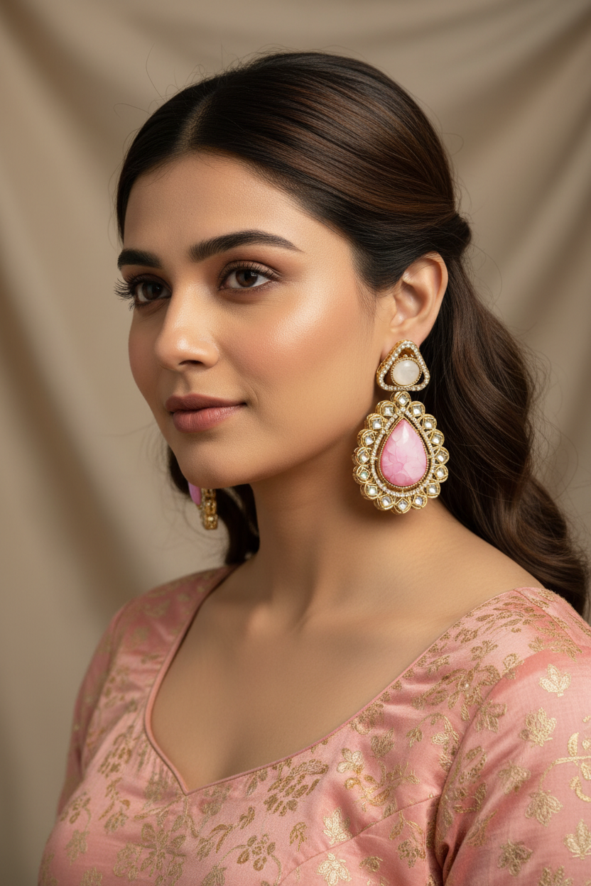 Elegant Pink Ethnic Earring