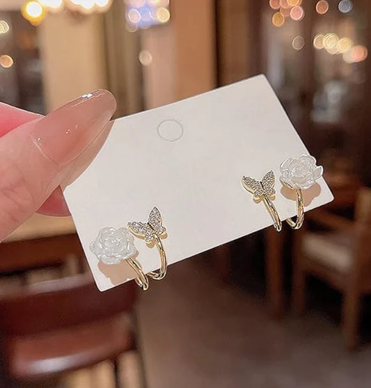 Butterfly Flower Huggie Earring