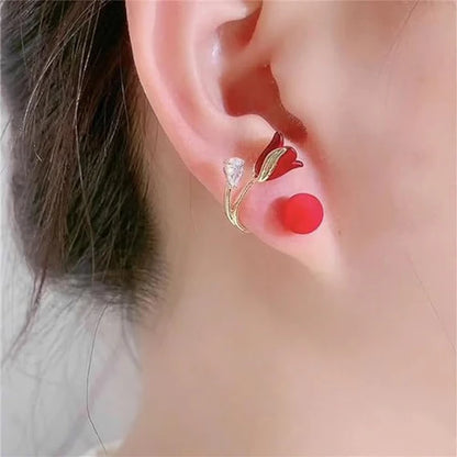 Red Flower Stud Earring