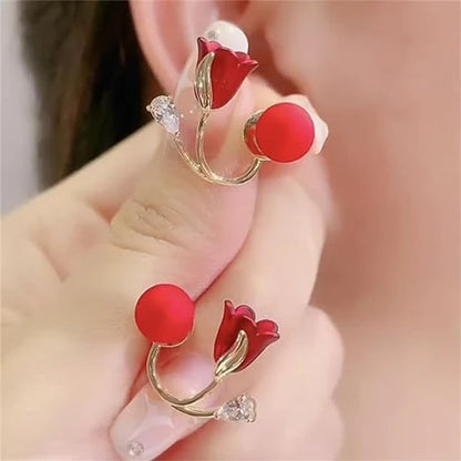Red Flower Stud Earring