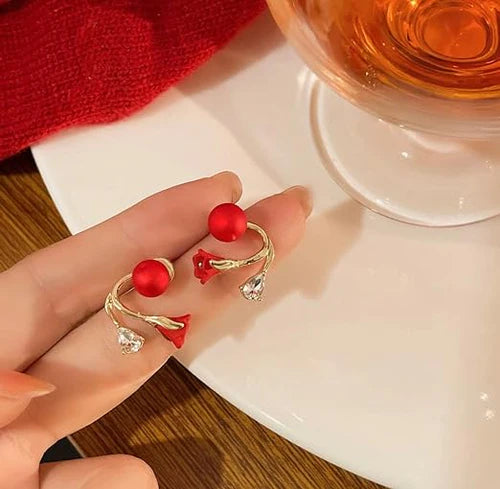 Red Flower Stud Earring