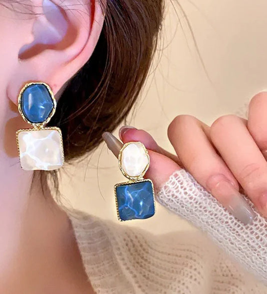 Blue and White Drop Earrings