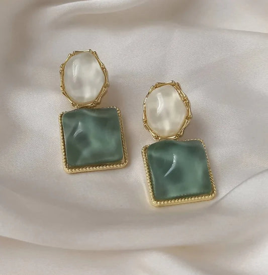Green And White Drop Earring