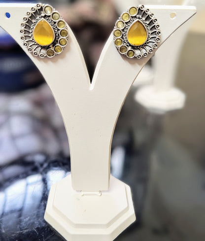 Silver Tone yellow Oxidised Stud