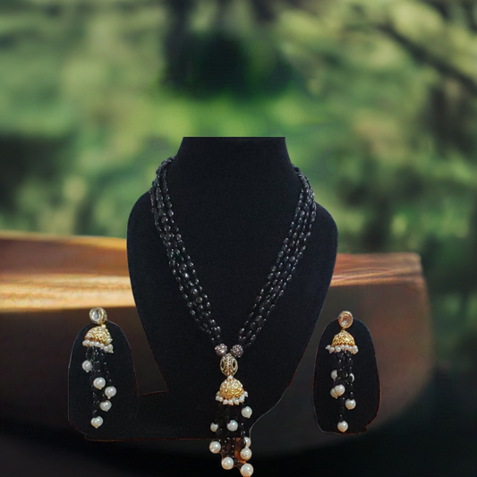MULTI LAYERED BLACK BEADS NECKLACE SET