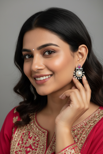 Oxidised pearl Earrings 