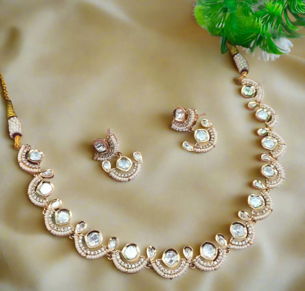 Traditional bridal real uncut Kundan necklace and earrings set
