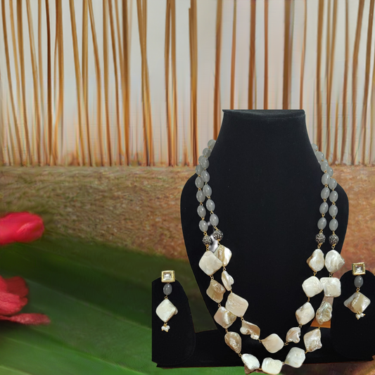 SHELL WITH BEADS LONG NECKLACE SET