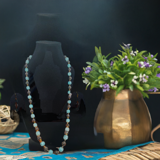 SKY BLE BEADS LONG MALA NECKLACE SET