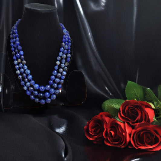 THREE LAYERED BLUE NECKLACE