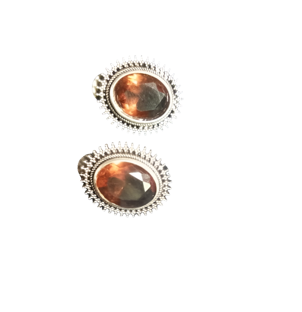Brown Stone Oxidised Earrings