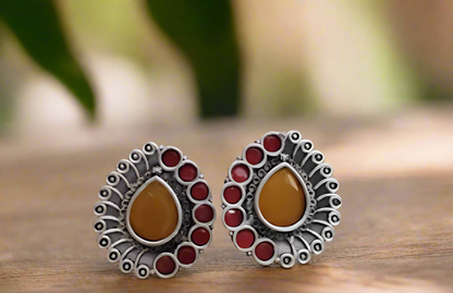 Silver Tone Yellow and red Stone Stud