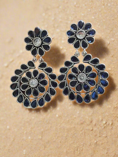 Blue stone Oxidised Earrings