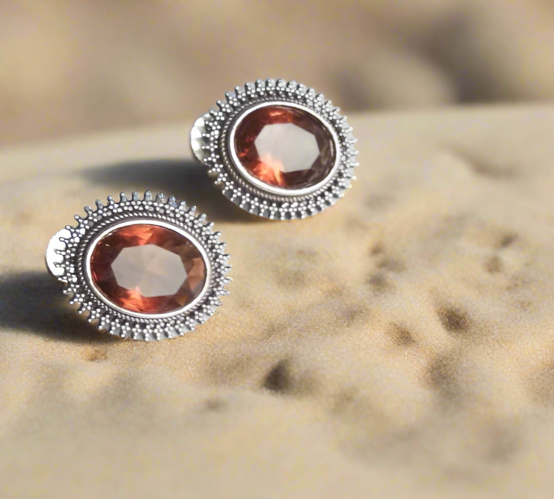 Brown Stone Oxidised Earrings