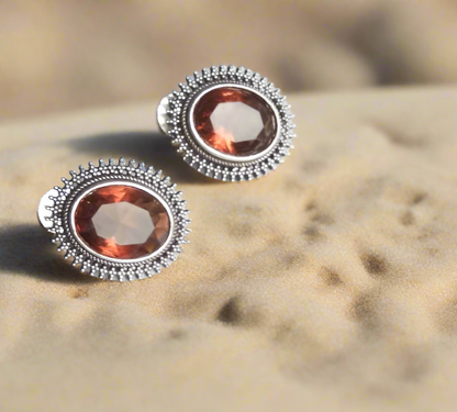 Brown Stone Oxidised Earrings