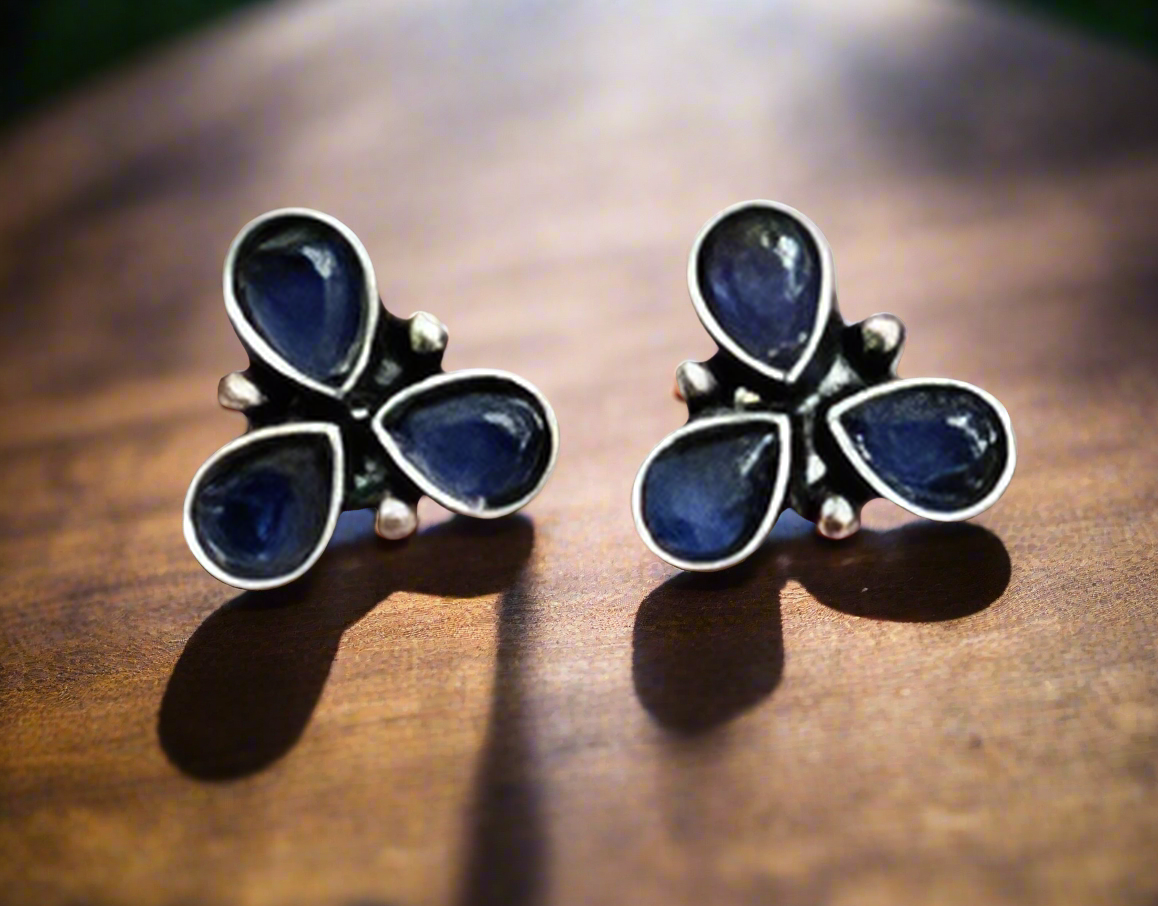Blue stone Oxidised Stud