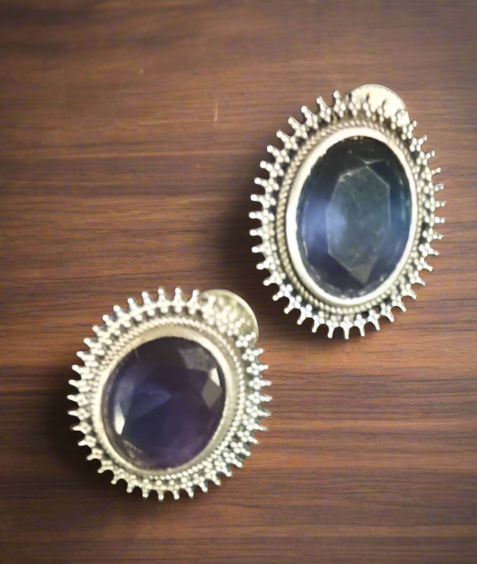Blue Stone Oxidised Earrings