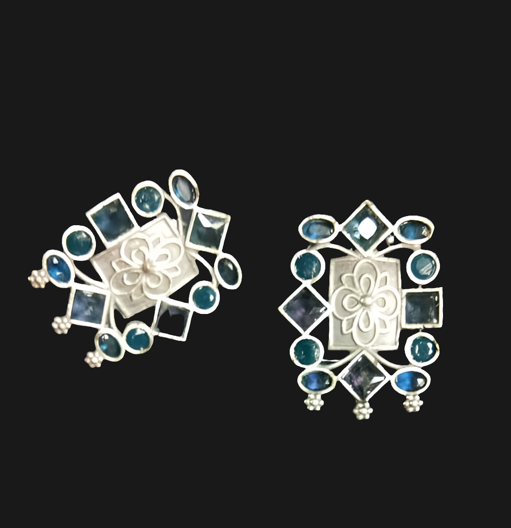 Blue Square Oxidised Earrings