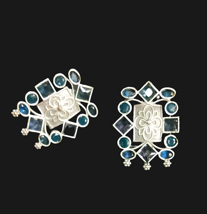 Blue Square Oxidised Earrings