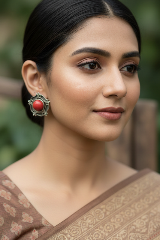 coral Red Oxidised Stud
