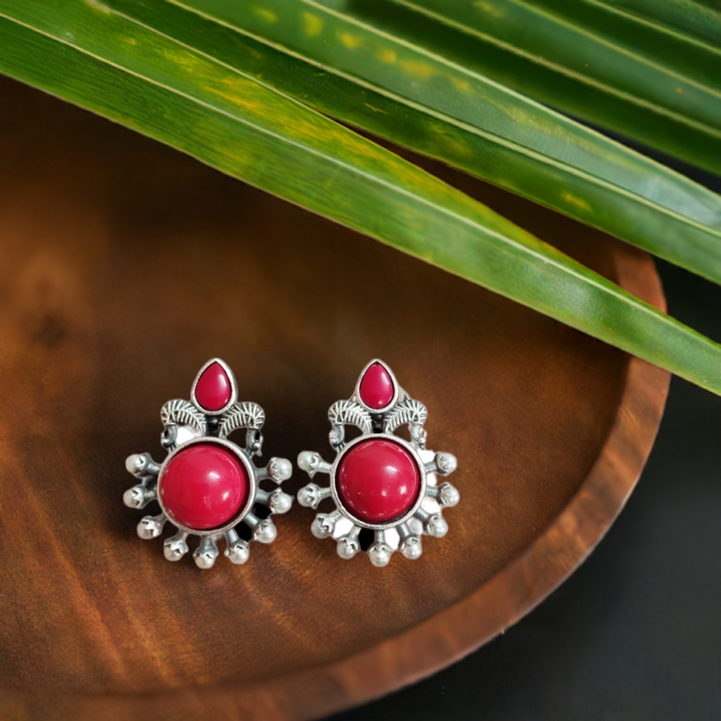 Silver Look Red Stud