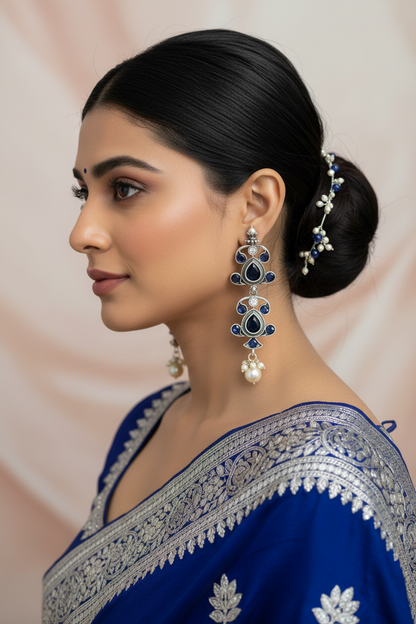 Blue Stone With Pearls Oxidised Dangle